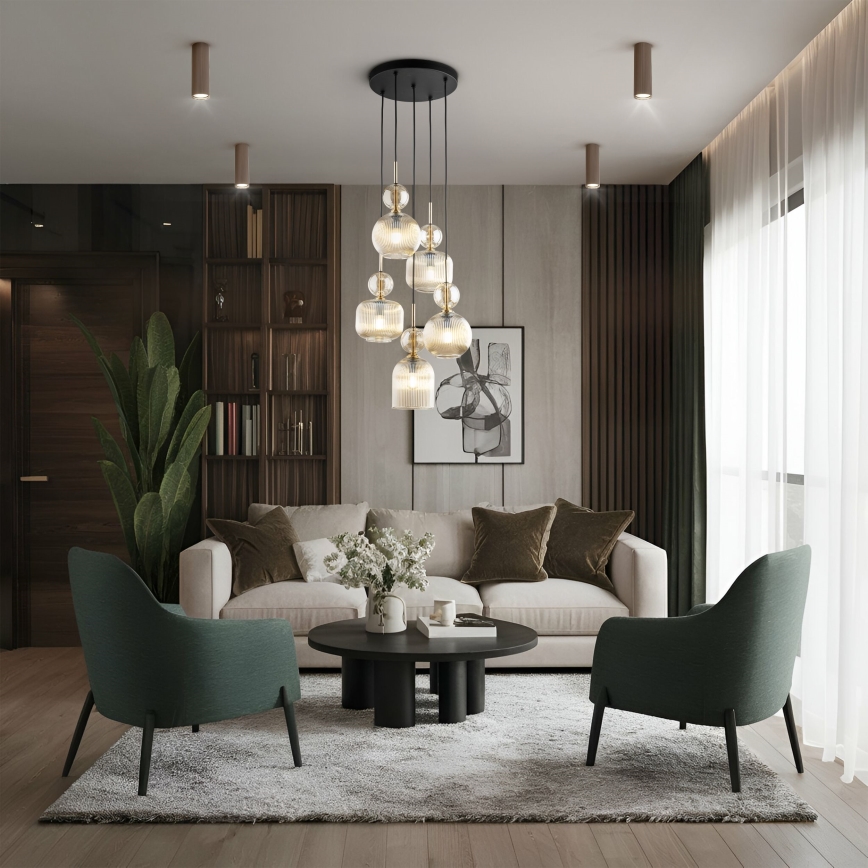 Lustra uz troses SOPHIA 5xE14/10W/230V melna/dūmaina bēša