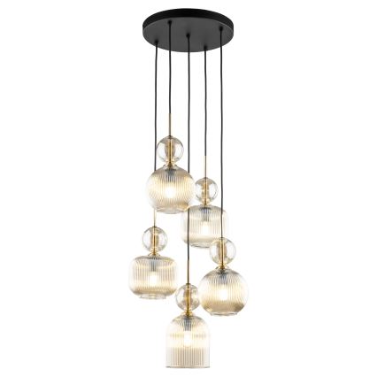 Lustra uz troses SOPHIA 5xE14/10W/230V melna/dūmaina bēša