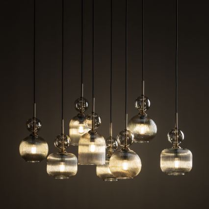 Lustra uz troses SOPHIA 8xE14/10W/230V melna/dūmainā bēša