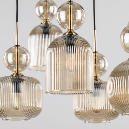 Lustra uz troses SOPHIA 8xE14/10W/230V melna/dūmainā bēša