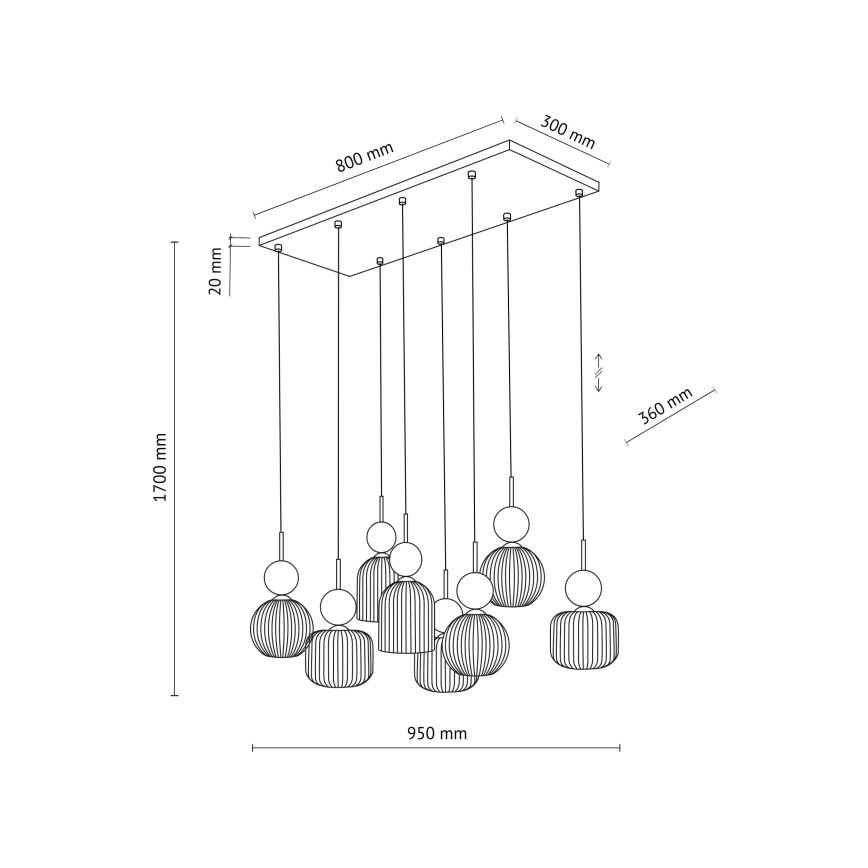 Lustra uz troses SOPHIA 8xE14/10W/230V melna/zaļa/dūmaina bēša