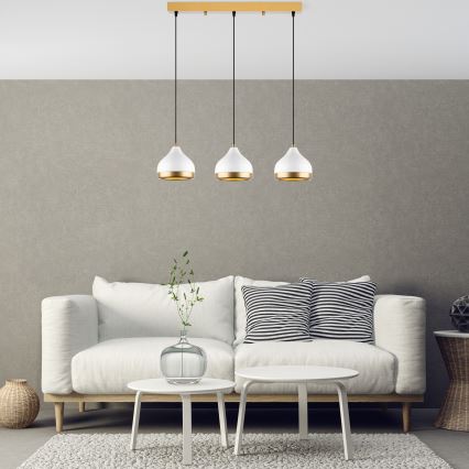 Lustra uz troses YILDO 3xE27/40W/230V balta/zelta