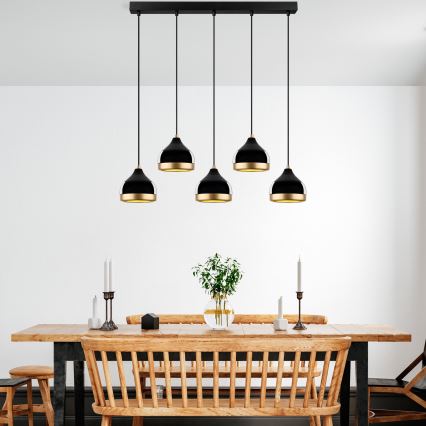Lustra uz troses YILDO 5xE27/40W/230V melna/zelta