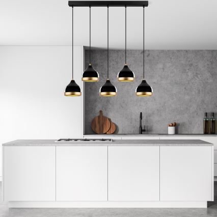 Lustra uz troses YILDO 5xE27/40W/230V melna/zelta