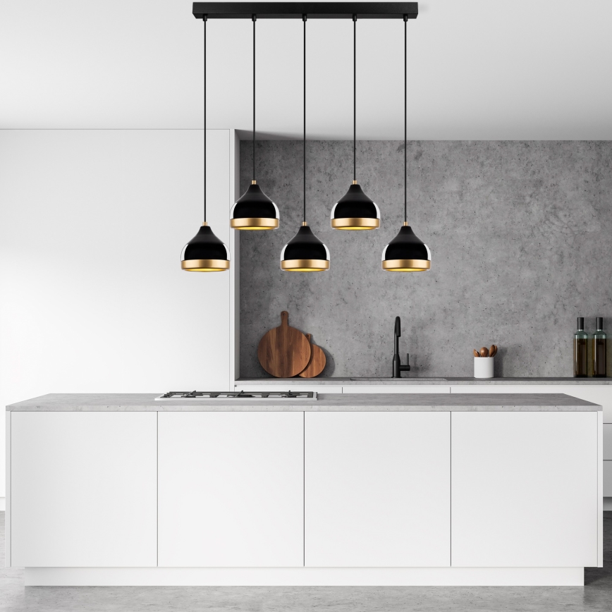 Lustra uz troses YILDO 5xE27/40W/230V melna/zelta