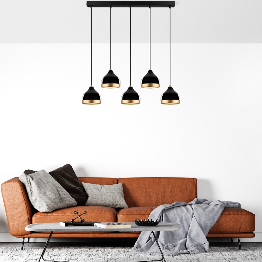 Lustra uz troses YILDO 5xE27/40W/230V melna/zelta