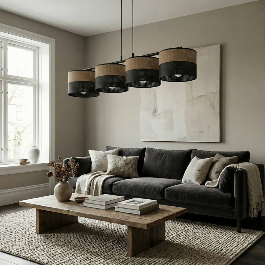 Lustrs uz kabeļa KARBON 4xE27/15W/230V melns/brūns