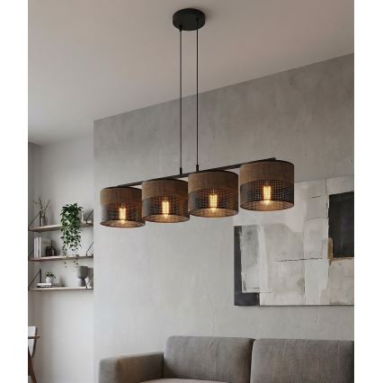 Lustrs uz kabeļa KARBON 4xE27/15W/230V melns/brūns