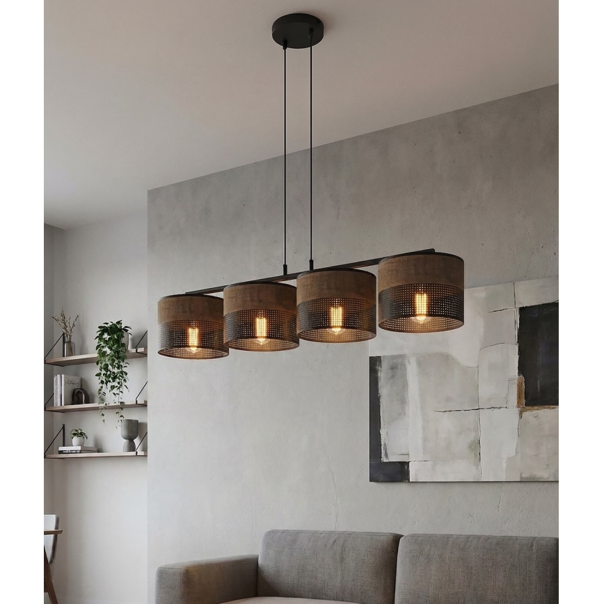 Lustrs uz kabeļa KARBON 4xE27/15W/230V melns/brūns