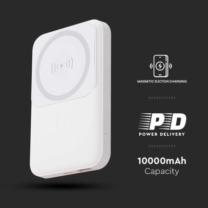 Magnētiskais Ārējais akumulators ar bezvadu lādētāju Power Delivery 10 000mAh/20W/3,7V balta