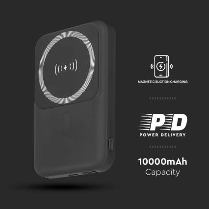 Magnētiskais Ārējais akumulators ar bezvadu lādētāju Power Delivery 10 000mAh/20W/3,7V melna