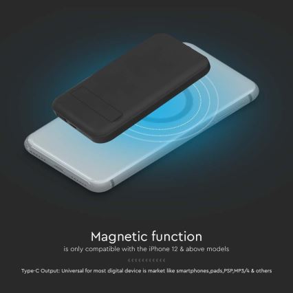 Magnētiskais Ārējais akumulators ar bezvadu lādētāju Power Delivery 10 000mAh/20W/3,7V melna