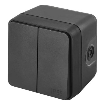 Mājas 2-pogu pārslēdzamais slēdzis nr. 6+6 IP55 antracīts