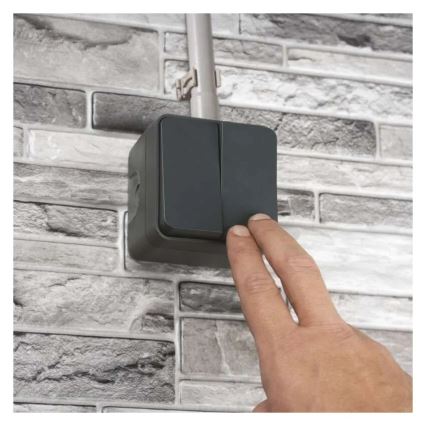 Mājas 2-pogu pārslēdzamais slēdzis nr. 6+6 IP55 antracīts