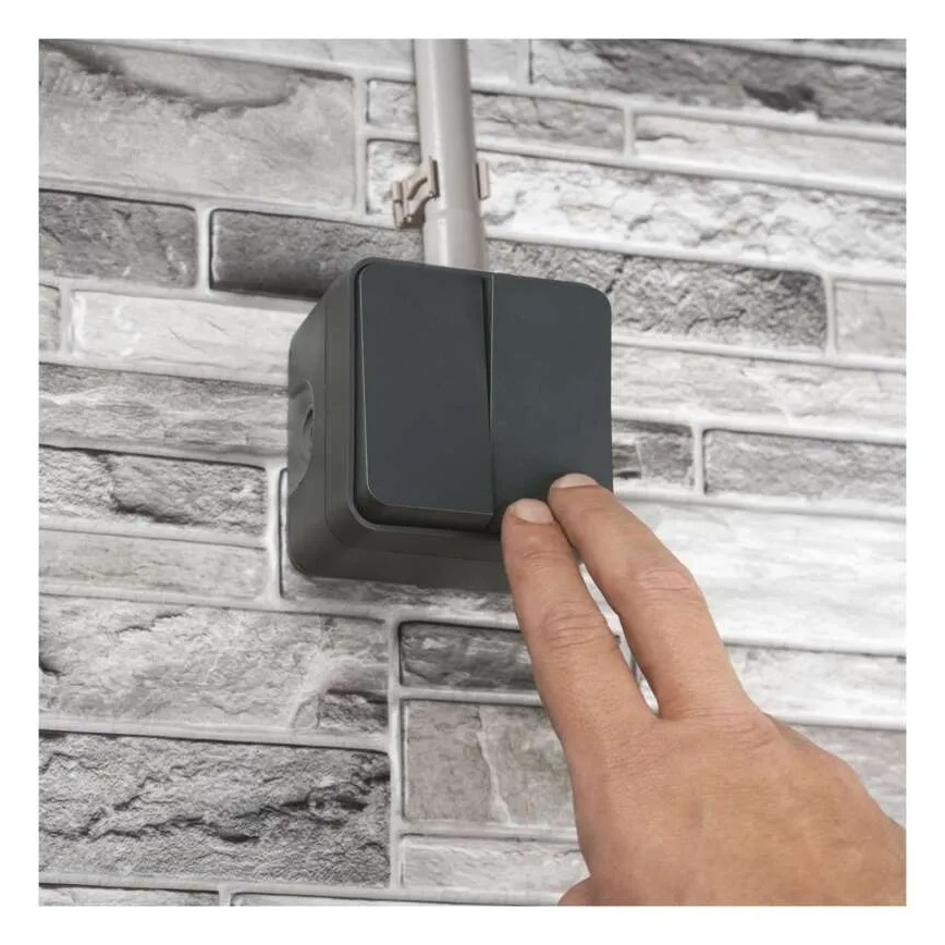 Mājas 2-pogu pārslēdzamais slēdzis nr. 6+6 IP55 antracīts