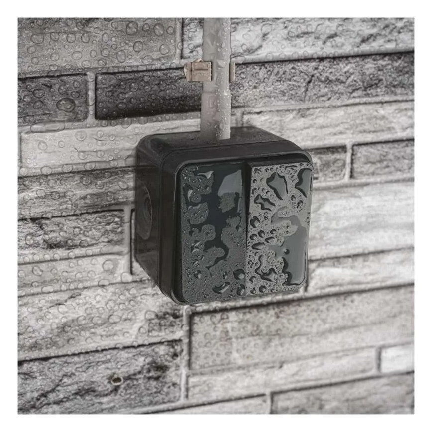 Mājas 2-pogu pārslēdzamais slēdzis nr. 6+6 IP55 antracīts