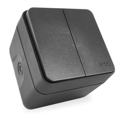 Mājas 2-pogu pārslēdzamais slēdzis nr. 6+6 IP55 antracīts