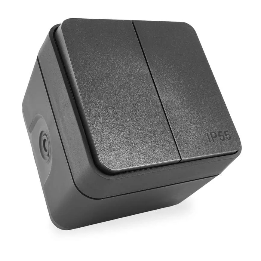 Mājas 2-pogu pārslēdzamais slēdzis nr. 6+6 IP55 antracīts