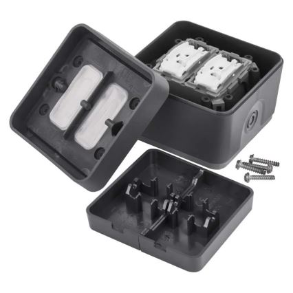 Mājas 2-pogu pārslēdzamais slēdzis nr. 6+6 IP55 antracīts