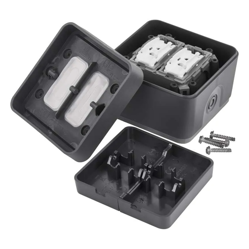 Mājas 2-pogu pārslēdzamais slēdzis nr. 6+6 IP55 antracīts