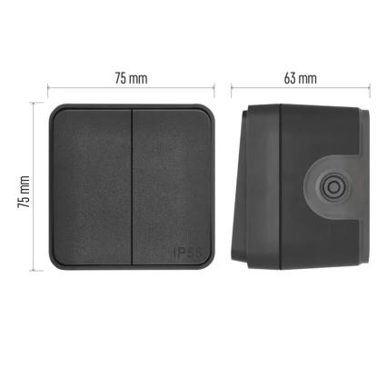 Mājas 2-pogu pārslēdzamais slēdzis nr. 6+6 IP55 antracīts