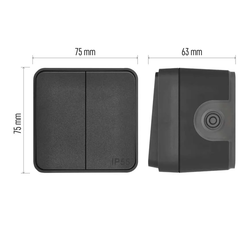 Mājas 2-pogu pārslēdzamais slēdzis nr. 6+6 IP55 antracīts