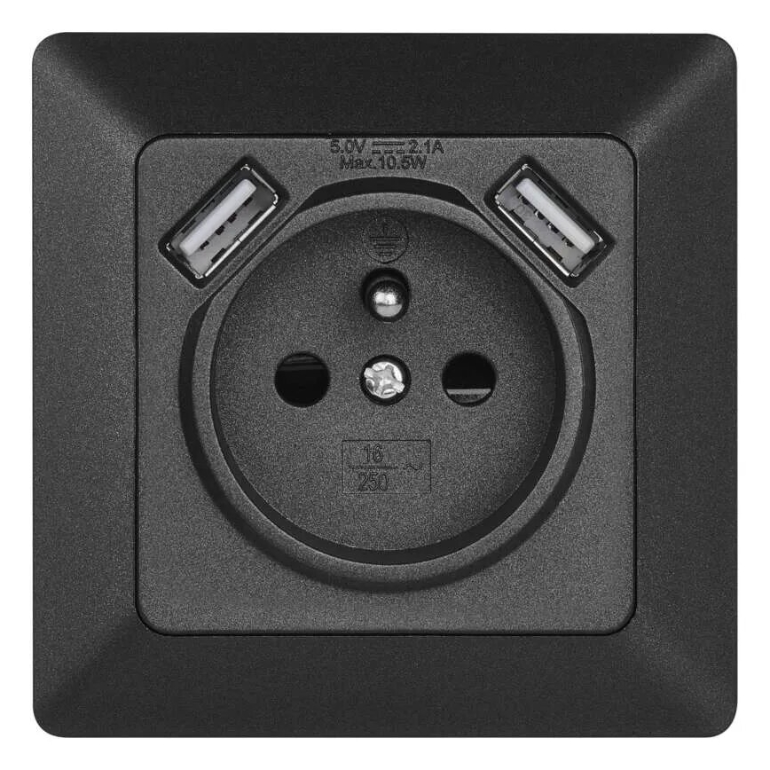 Mājas kontaktligzda ar USB 250V/16A antracīta