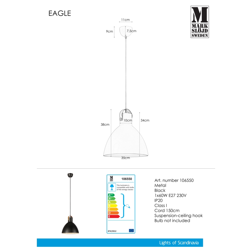 Markslöjd 106550 - Lustra ar auklu EAGLE 1xE27/60W/230V