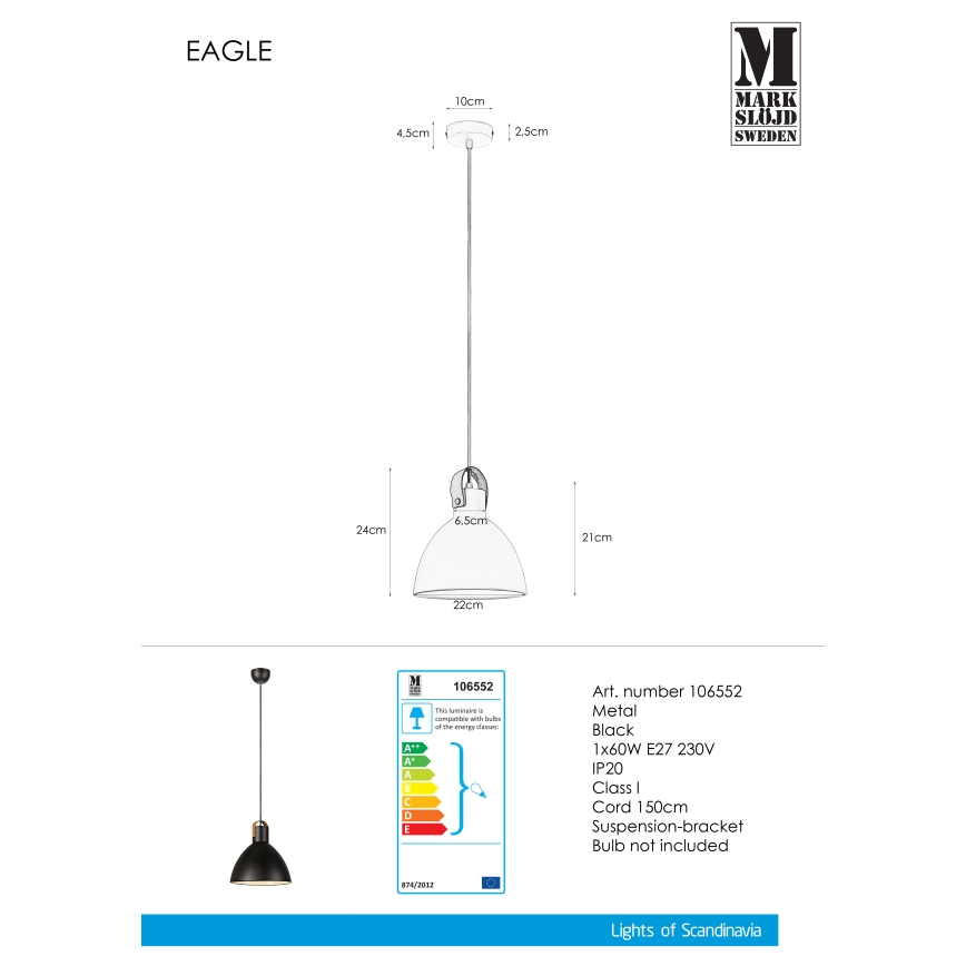 Markslöjd 106552 - Lustra ar auklu EAGLE 1xE27/60W/230V melna