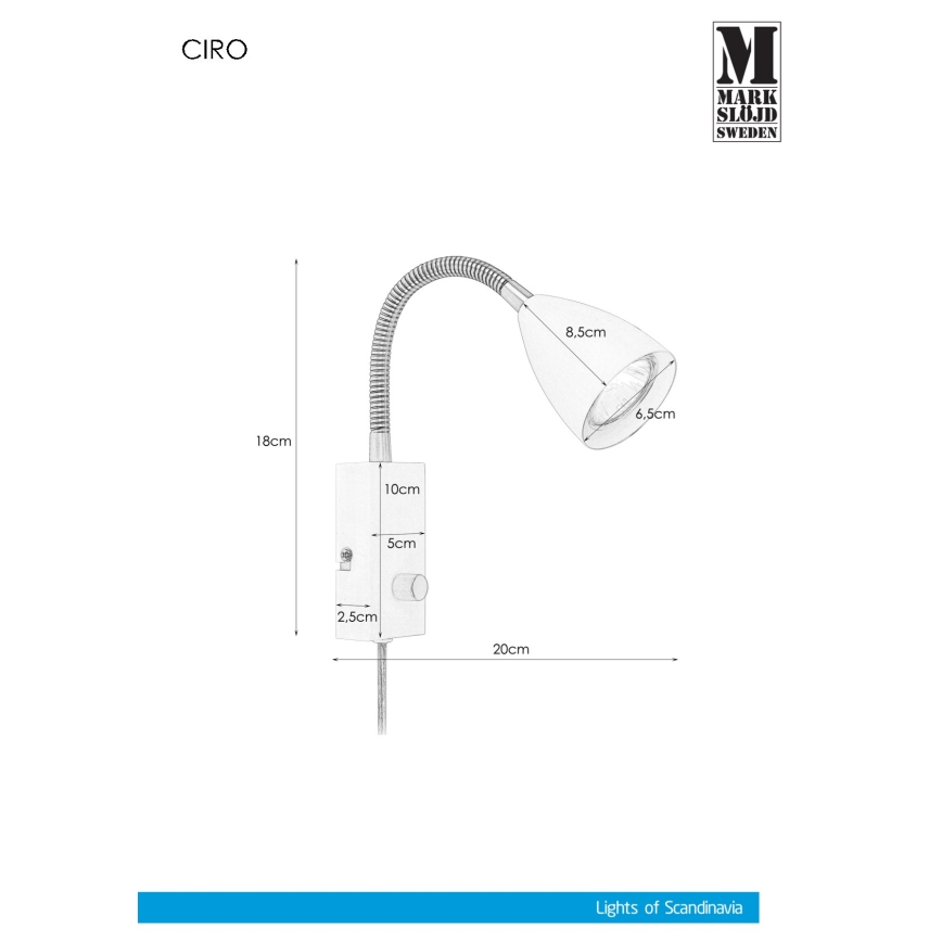 Markslöjd 106588 - Aptumšojams sienas gaismeklis CIRO 1xGU10/7W/230V balts