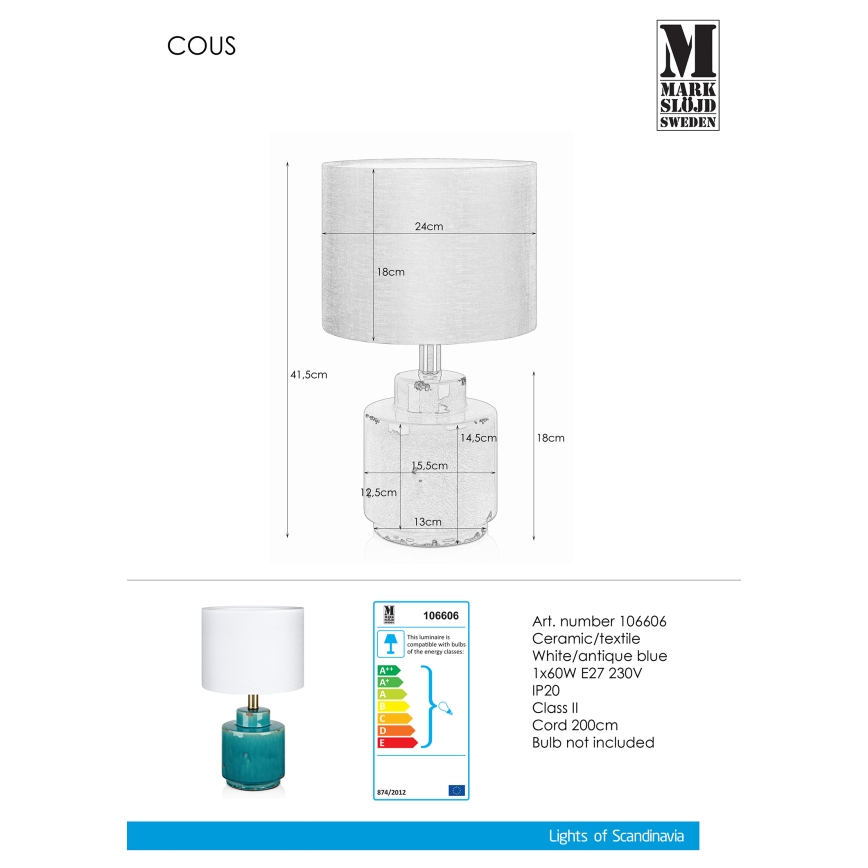 Markslöjd 106606 - Galda lampa COUS 1xE27/60W/230V