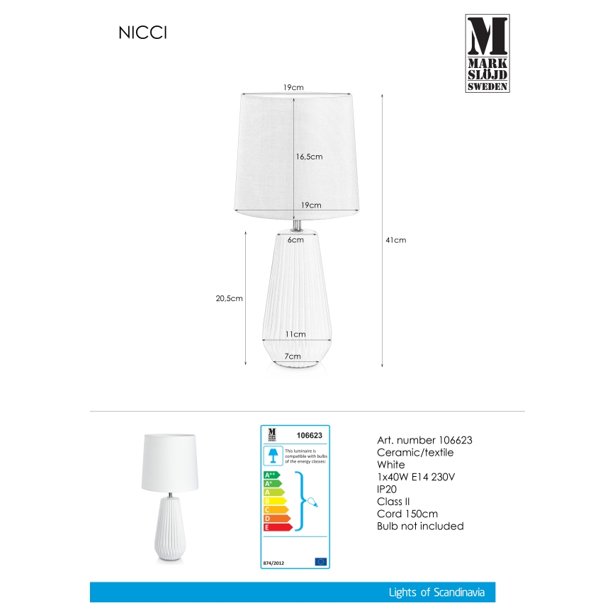 Markslöjd 106623 - Galda lampa NICCI 1xE14/40W/230V