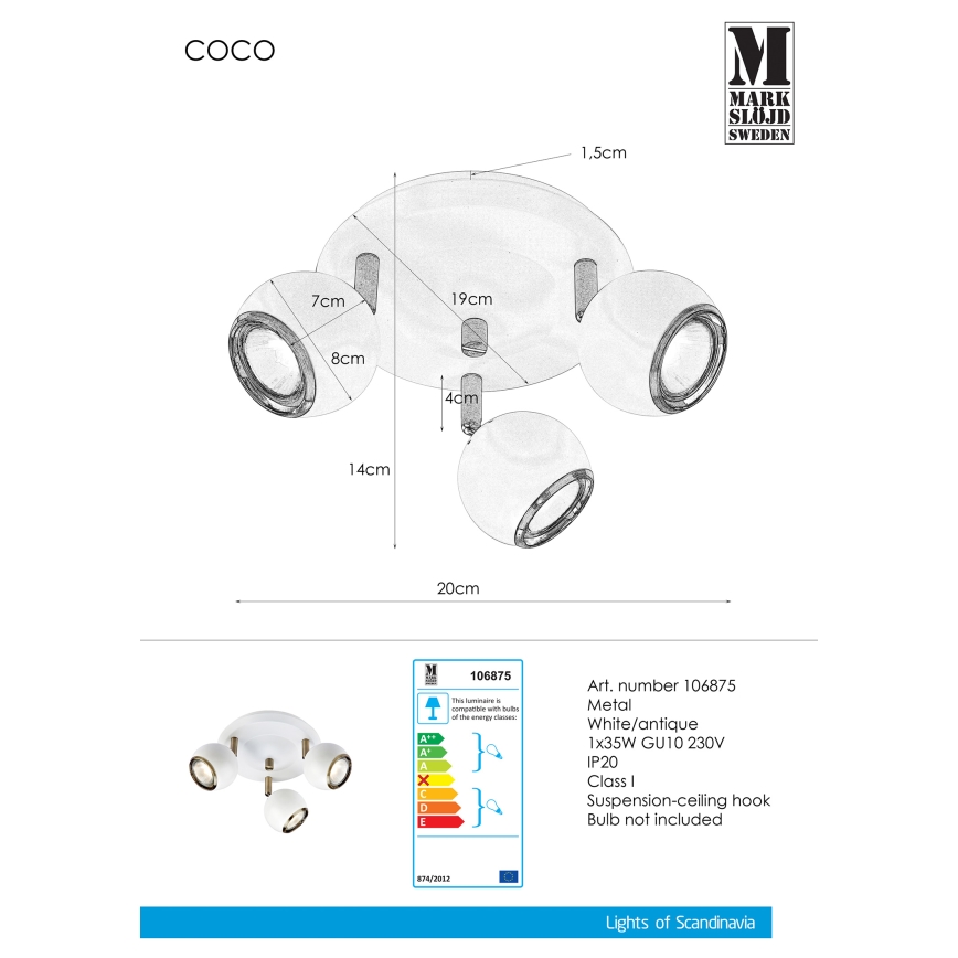 Markslöjd 106875 - Lampa COCO 3xGU10/35W/230V