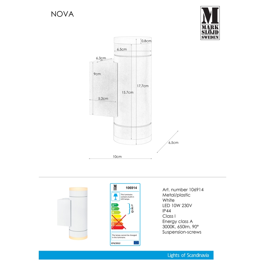 Markslöjd 106914 - LED Āra sienas gaismeklis NOVA 2xLED/5,5W/230V IP44