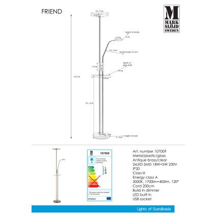 Markslöjd 107009 - LED Aptumšojama grīdas lampa FRIEND LED/18W/230V + LED/5W