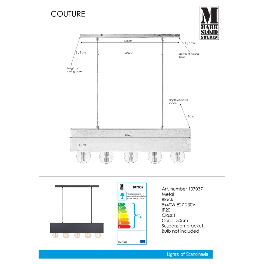 Markslöjd 107037 - Lustra ar auklu COUTURE 5xE27/40W/230V