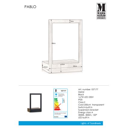 Markslöjd 107177 - LED Sienas gaismeklis ar rāmi PABLO LED/7W/230V