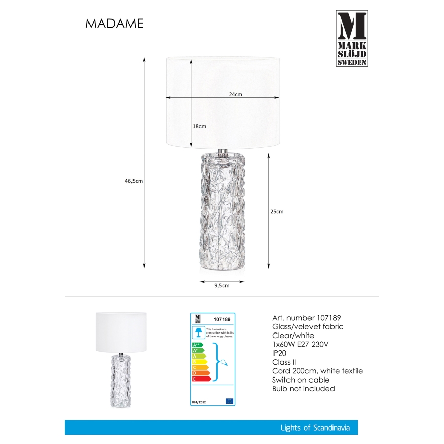 Markslöjd 107189 - Galda lampa MADAME 1xE27/40W/230V