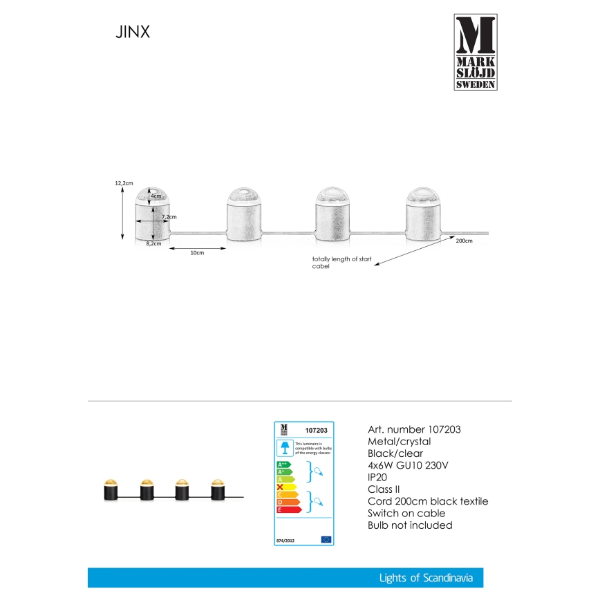 Markslöjd 107203 - Kristāla galda lampa JINX 4xGU10/6W/230V