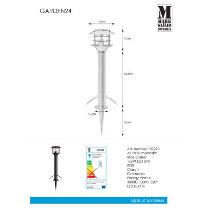 Markslöjd 107290 - LED Āra lampa GARDEN 24 LED/3W/24V 45 cm IP44 melna