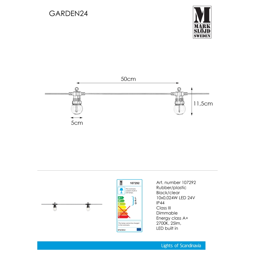 Markslöjd 107292 - LED Āra dekoratīva virtene GARLAND GARDEN 10xLED 5,5m IP44