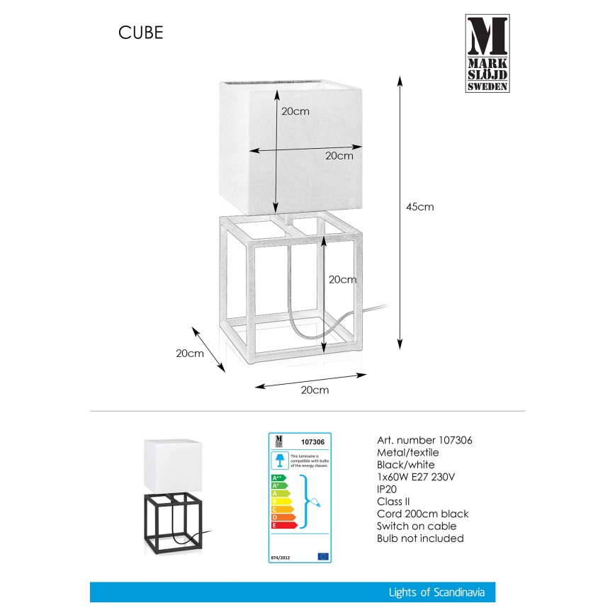 Markslöjd 107306 - Galda lampa CUBE 1xE27/60W/230V