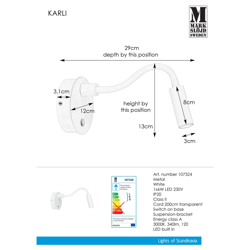 Markslöjd 107324 - LED sienas gaismeklis KARLI LED/6W/230V
