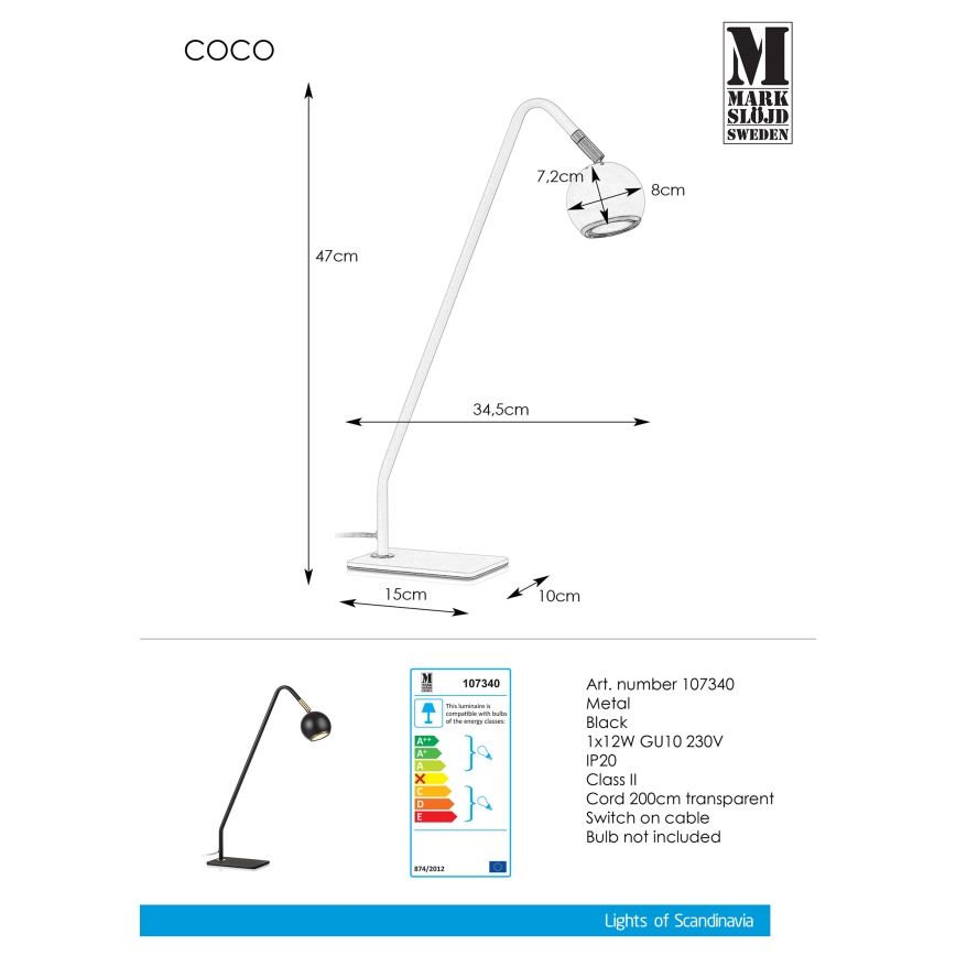 Markslöjd 107340 - Galda lampa COCO 1xGU10/12W/230V
