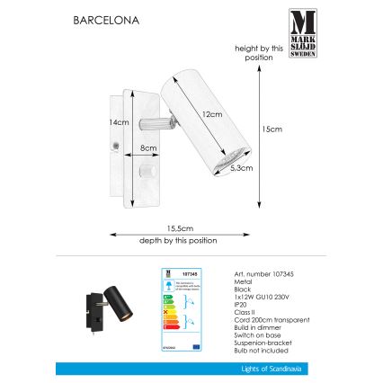 Markslöjd 107345 - Aptumšojams sienas starmetis BARCELONA 1xGU10/12W/230