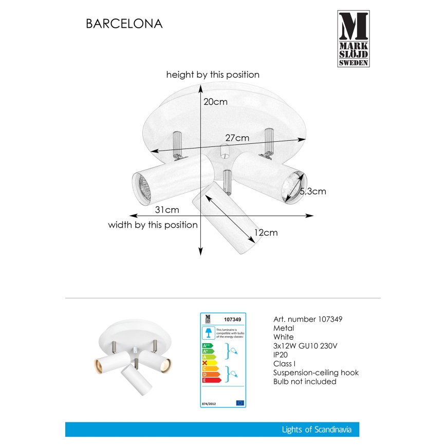 Markslöjd 107349 - Lampa BARCELONA 3xGU10/12W/230V