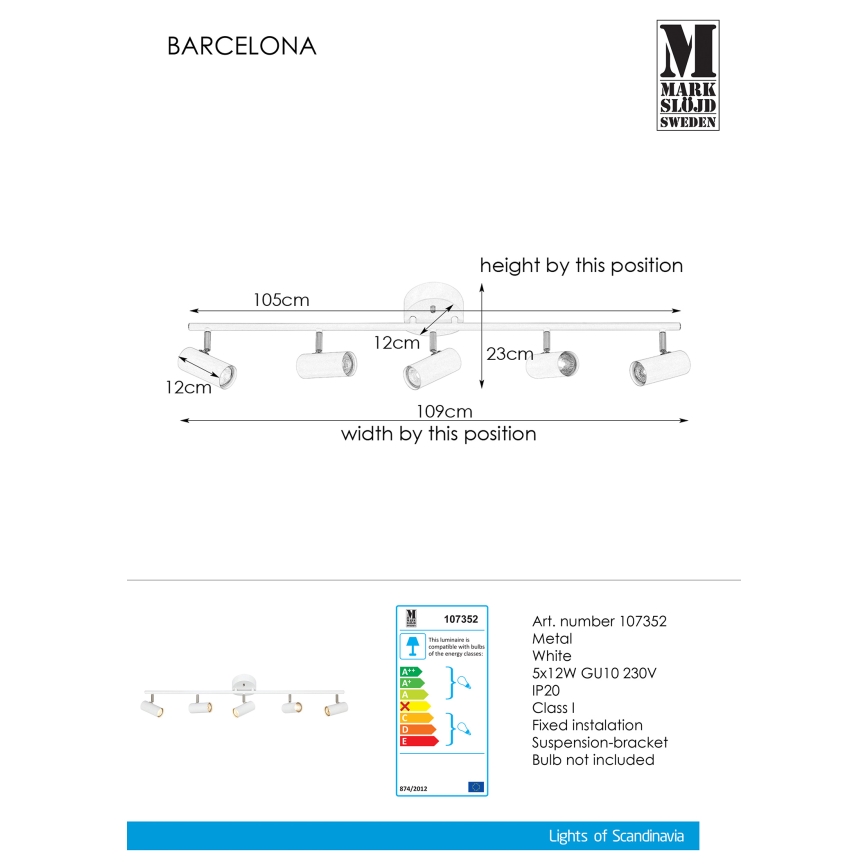 Markslöjd 107352 - Lampa BARCELONA 5xGU10/12W/230V