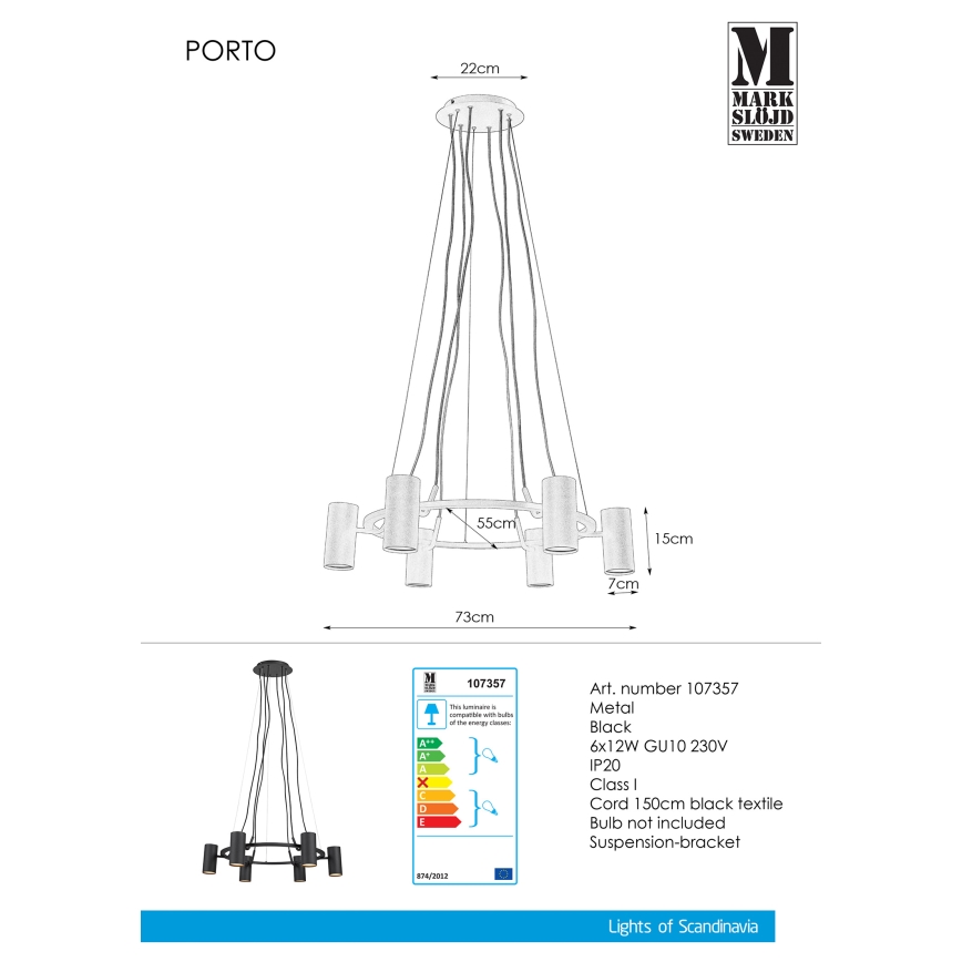Markslöjd 107357 - Lustra ar auklu PORTO 6xGU10/12W/230V