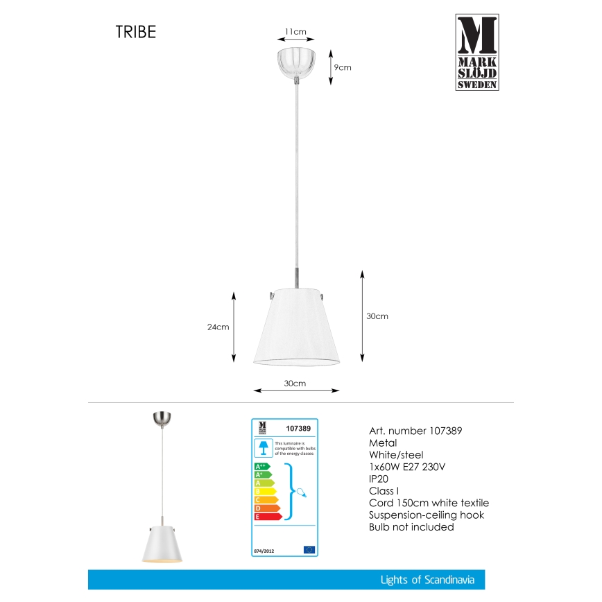 Markslöjd 107389 - Lustra ar auklu TRIBE 1xE27/60W/230V