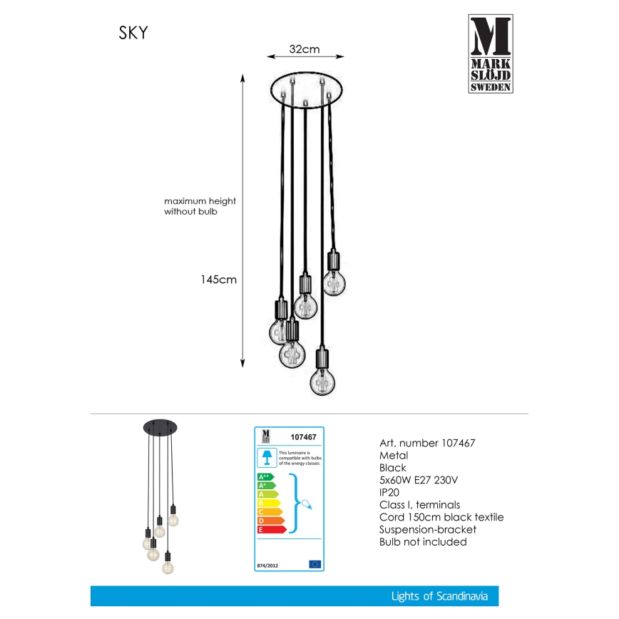 Markslöjd 107467 - Lustra ar auklu SKY 5xE27/60W/230V